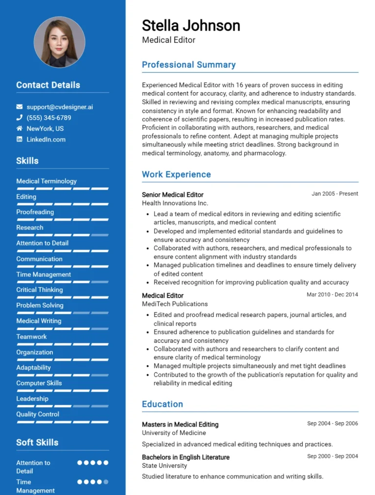 Medical Editor CV Example For 2025: Ultimate Guide