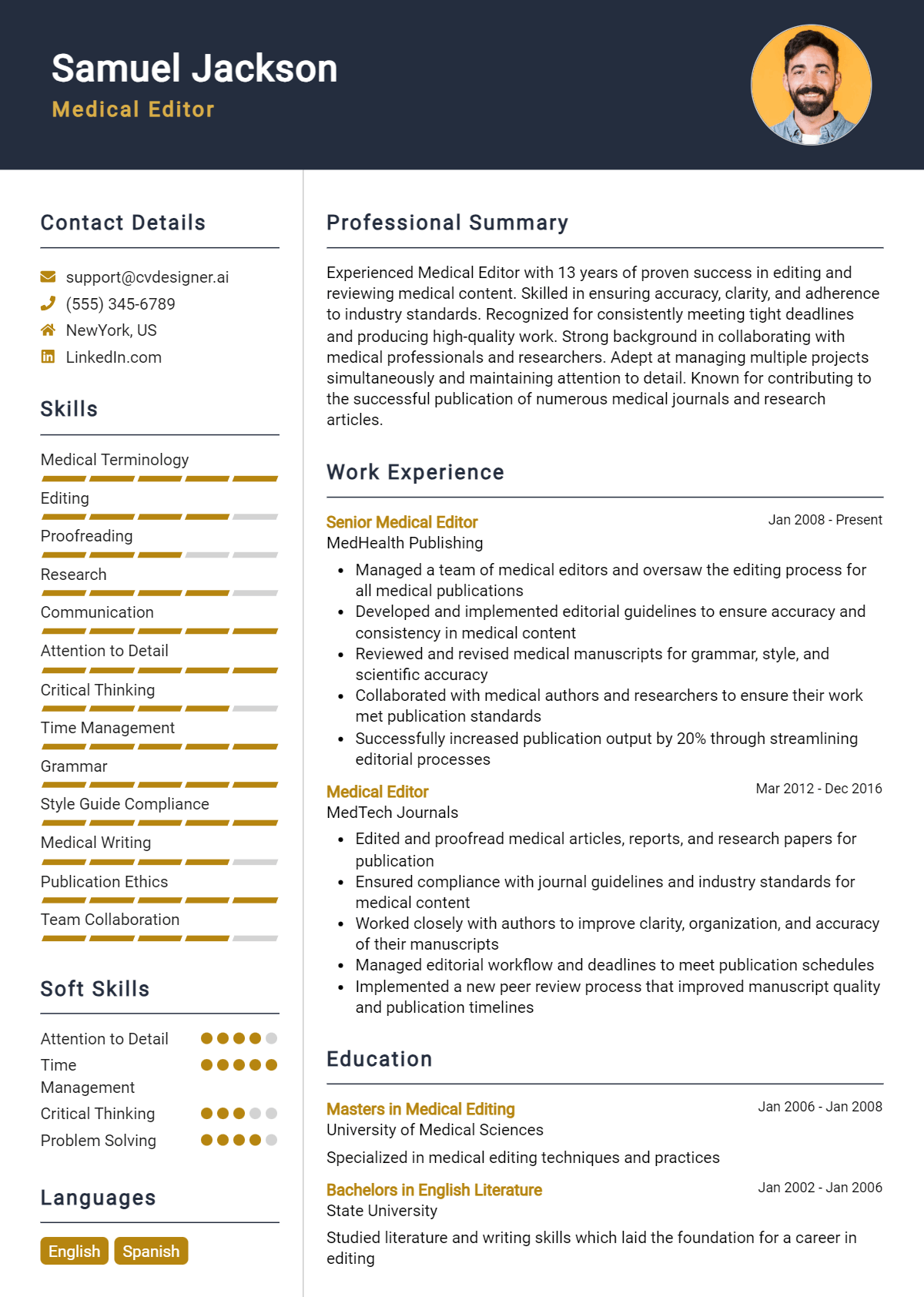 Medical Editor Resume Example