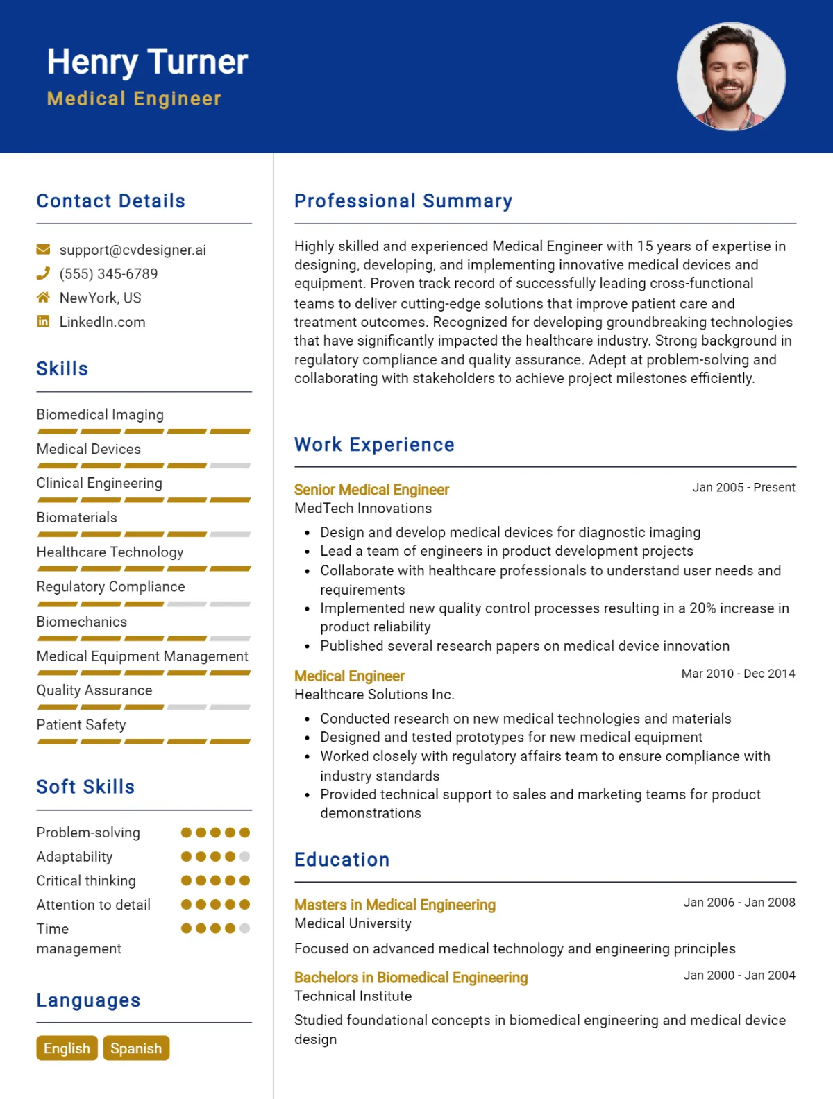 Medical Engineer CV Example