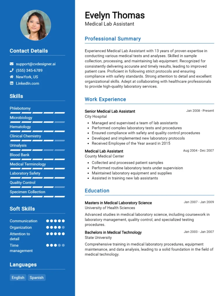 Medical Lab Assistant CV Example For 2025: Proven Tips & Templates