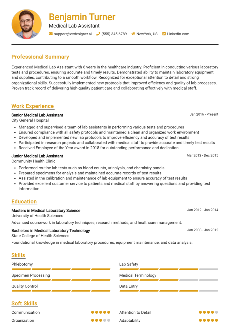 Medical Lab Assistant Resume Example for 2025: Best Formatting Tips