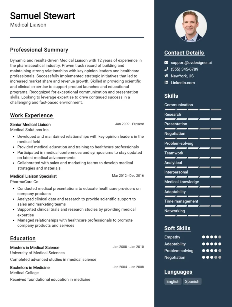Medical Liaison CV Example For 2025: Effective CV Writing Tips