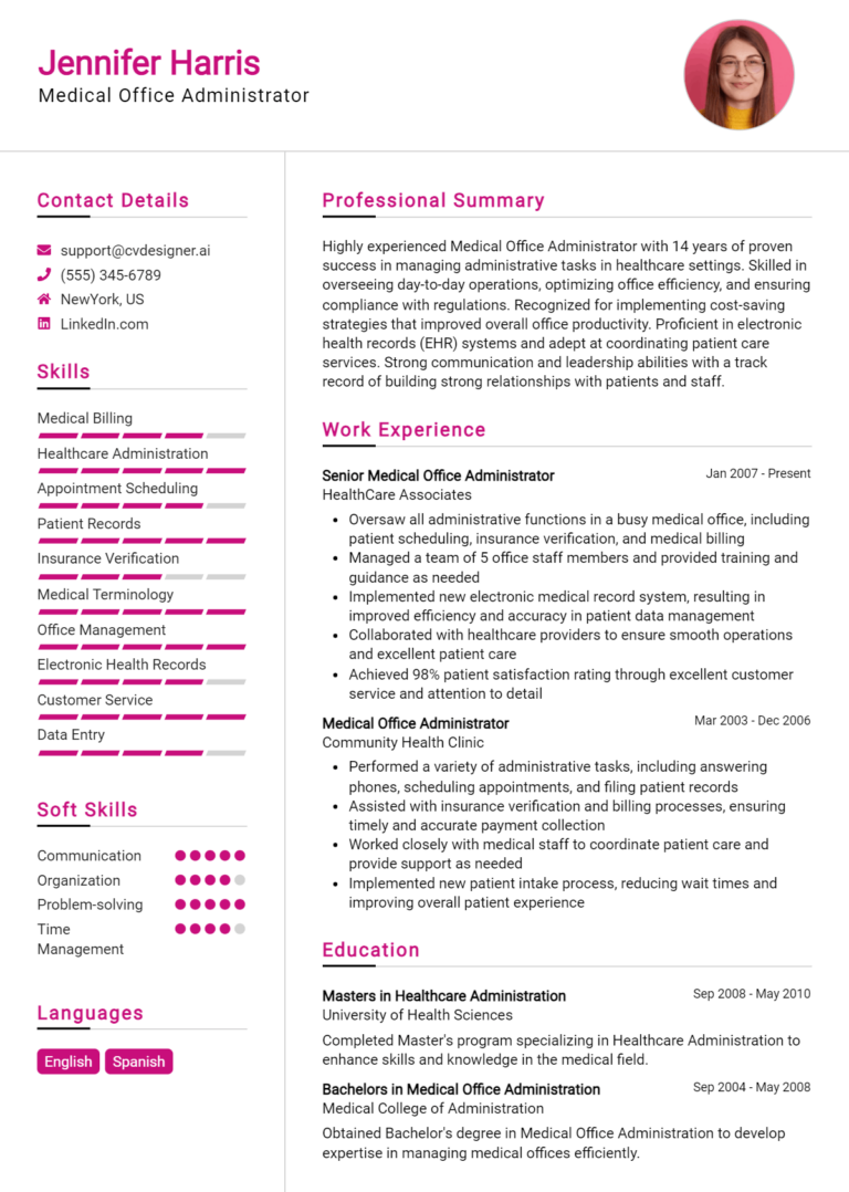 Medical Office Administrator Resume Example for 2025: Expert Tips & Templates
