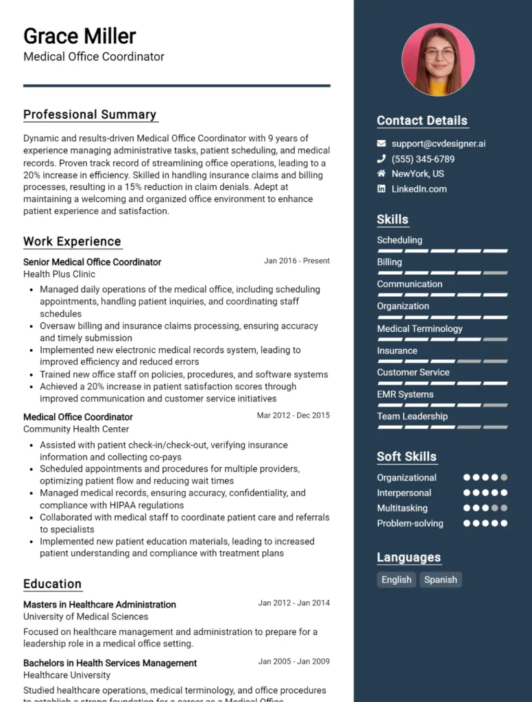 Medical Office Coordinator CV Example