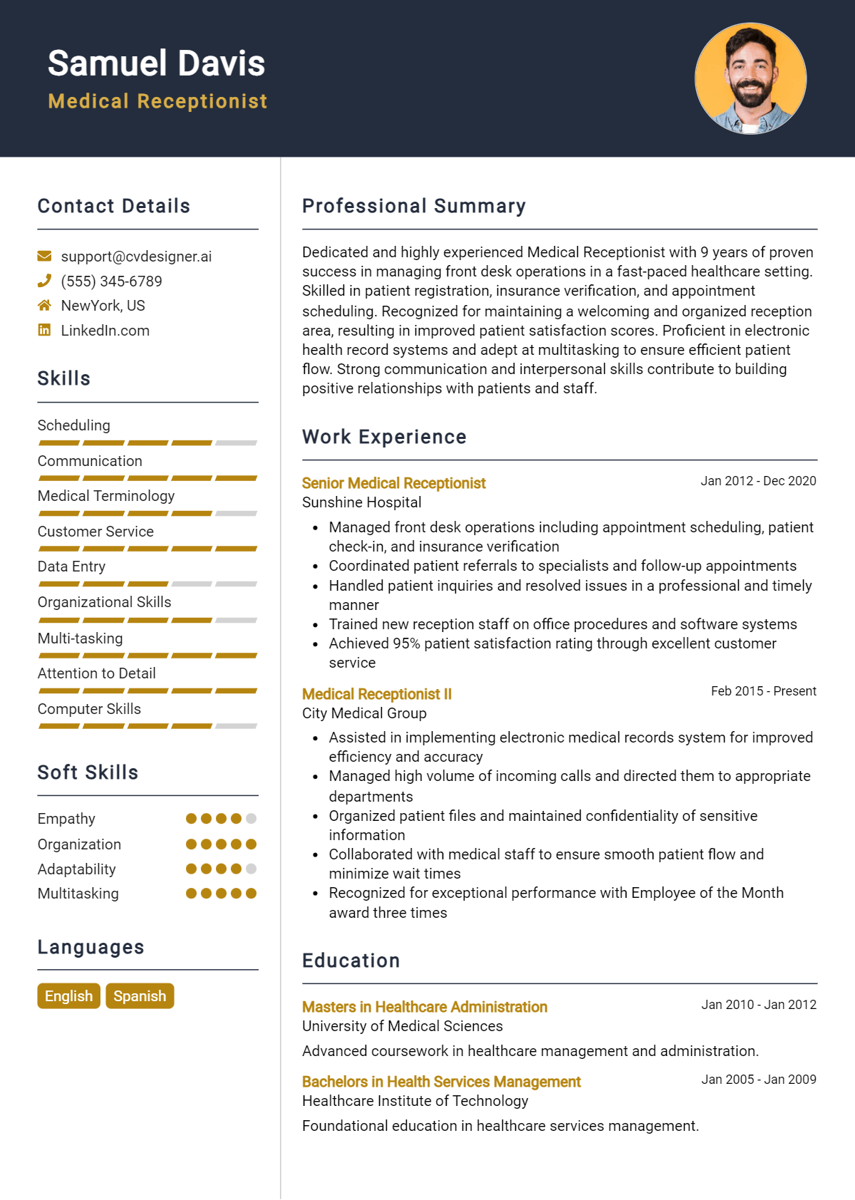 Medical Receptionist Resume Example