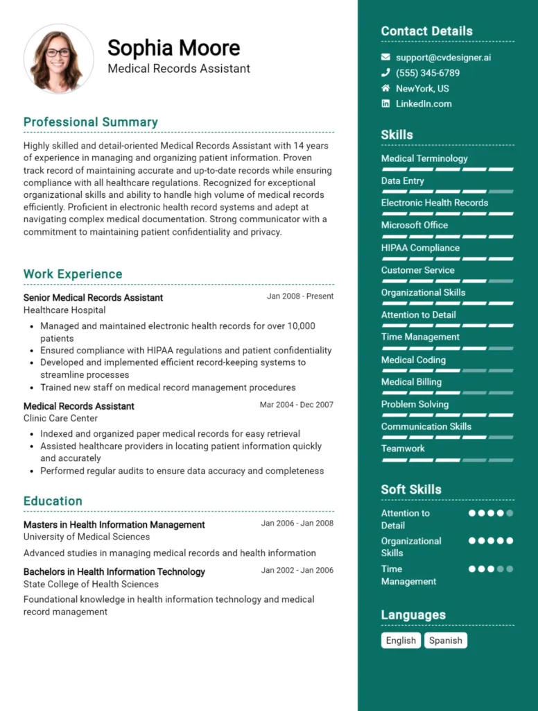 Medical Records Assistant CV Example