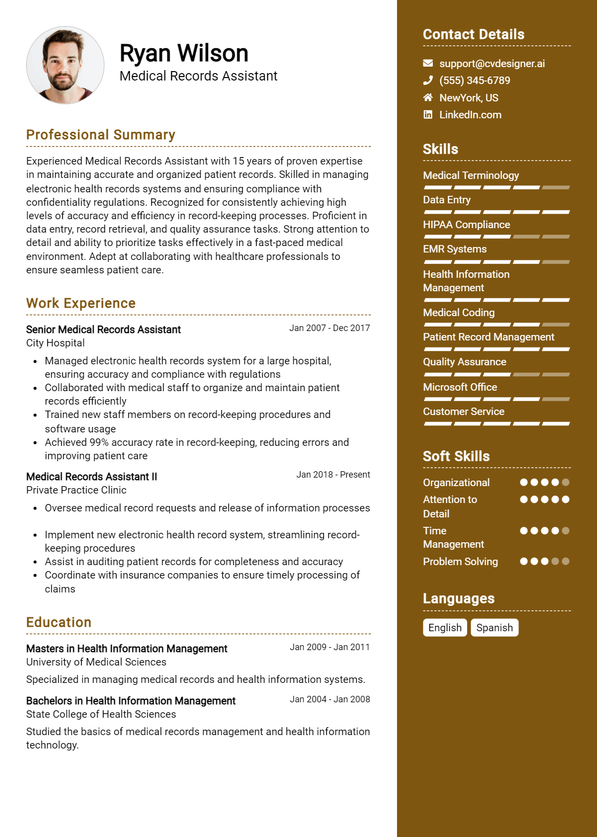 Medical Records Assistant Resume Example