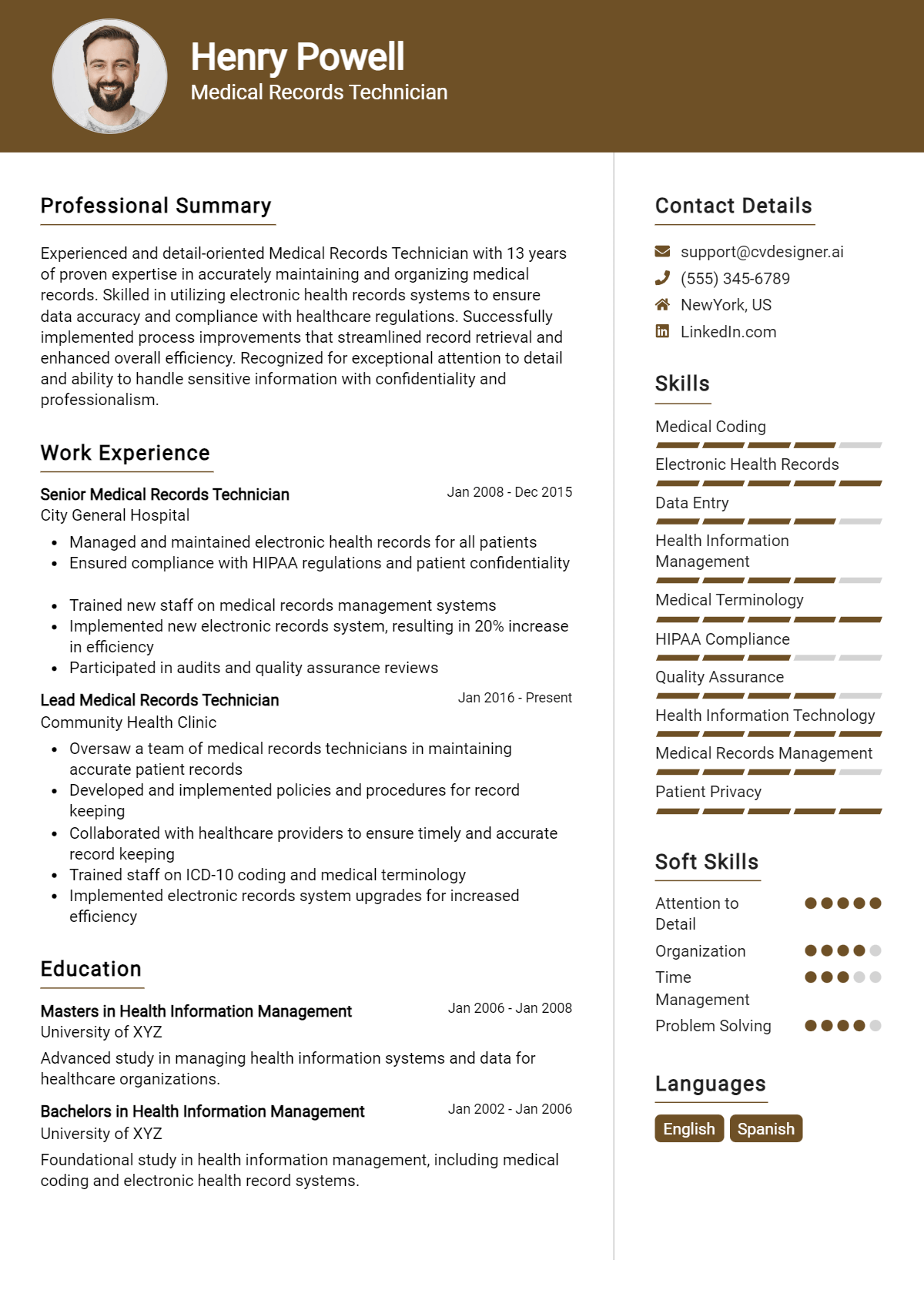 Medical Records Technician Resume Example