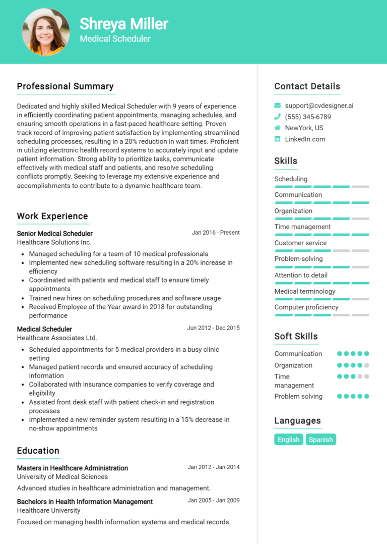 Medical Scheduler Resume Example for 2025: Best Writing Guide