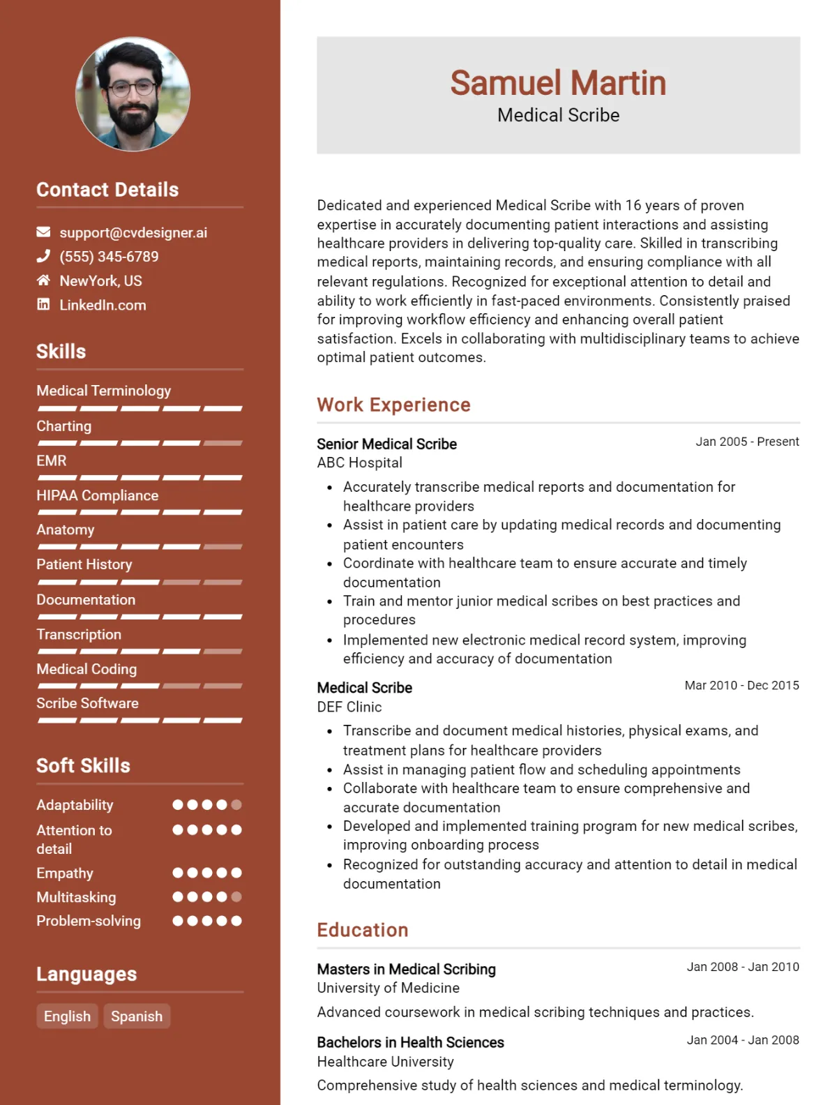 Medical Scribe CV Example