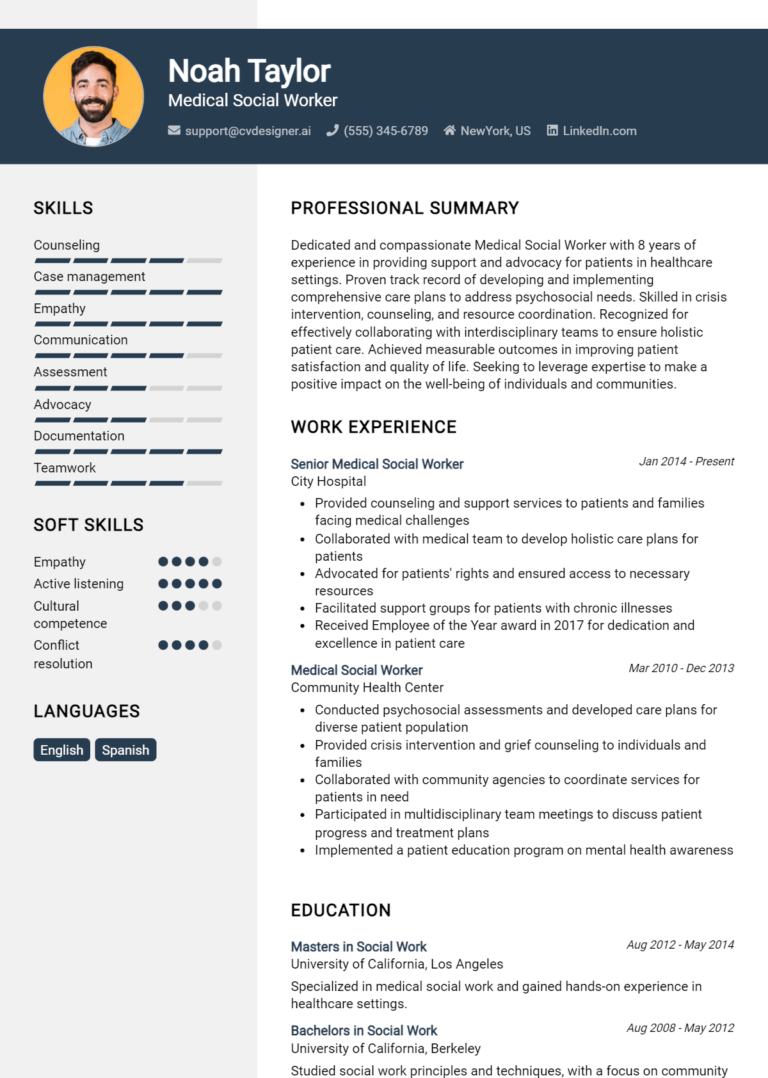 Medical Social Worker Resume Example for 2025: Free Downloadable Templates