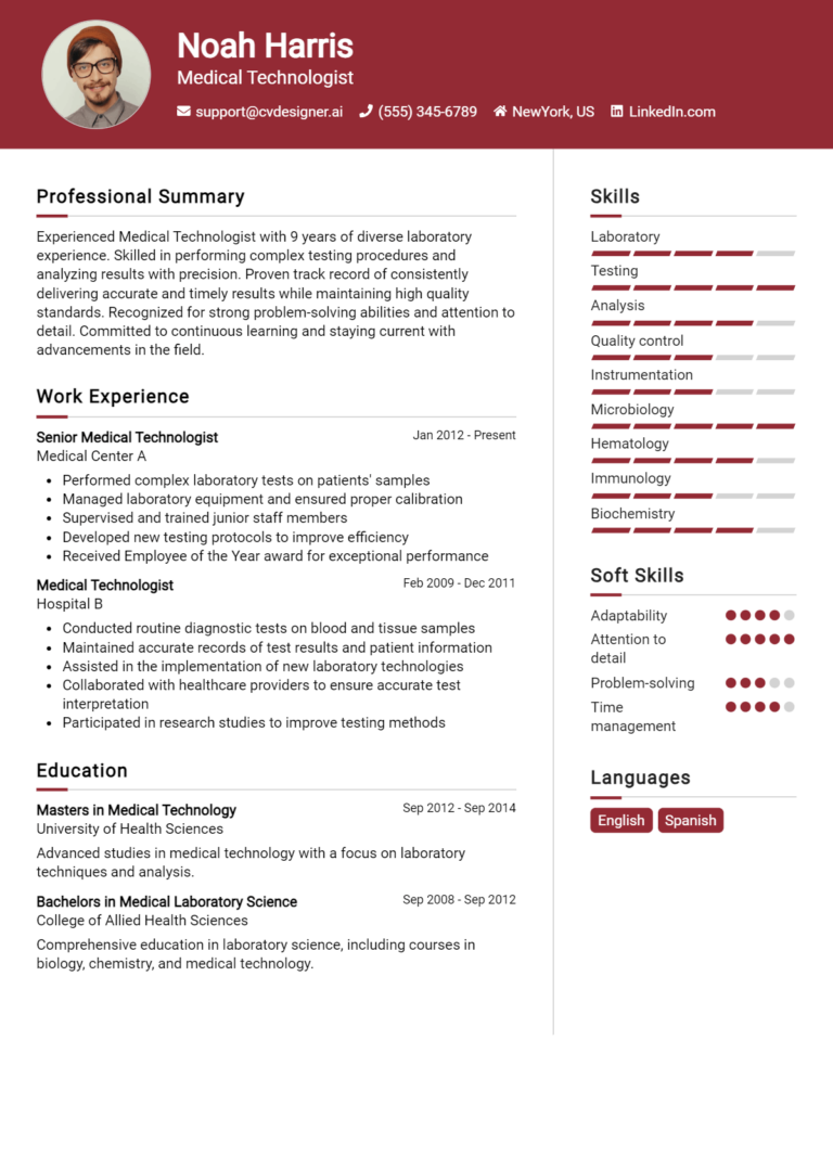32 Medical Technologist Resume Examples for 2025: Best Writing Guide