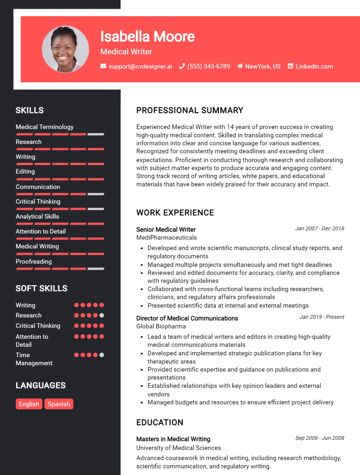 Medical Writer CV Example