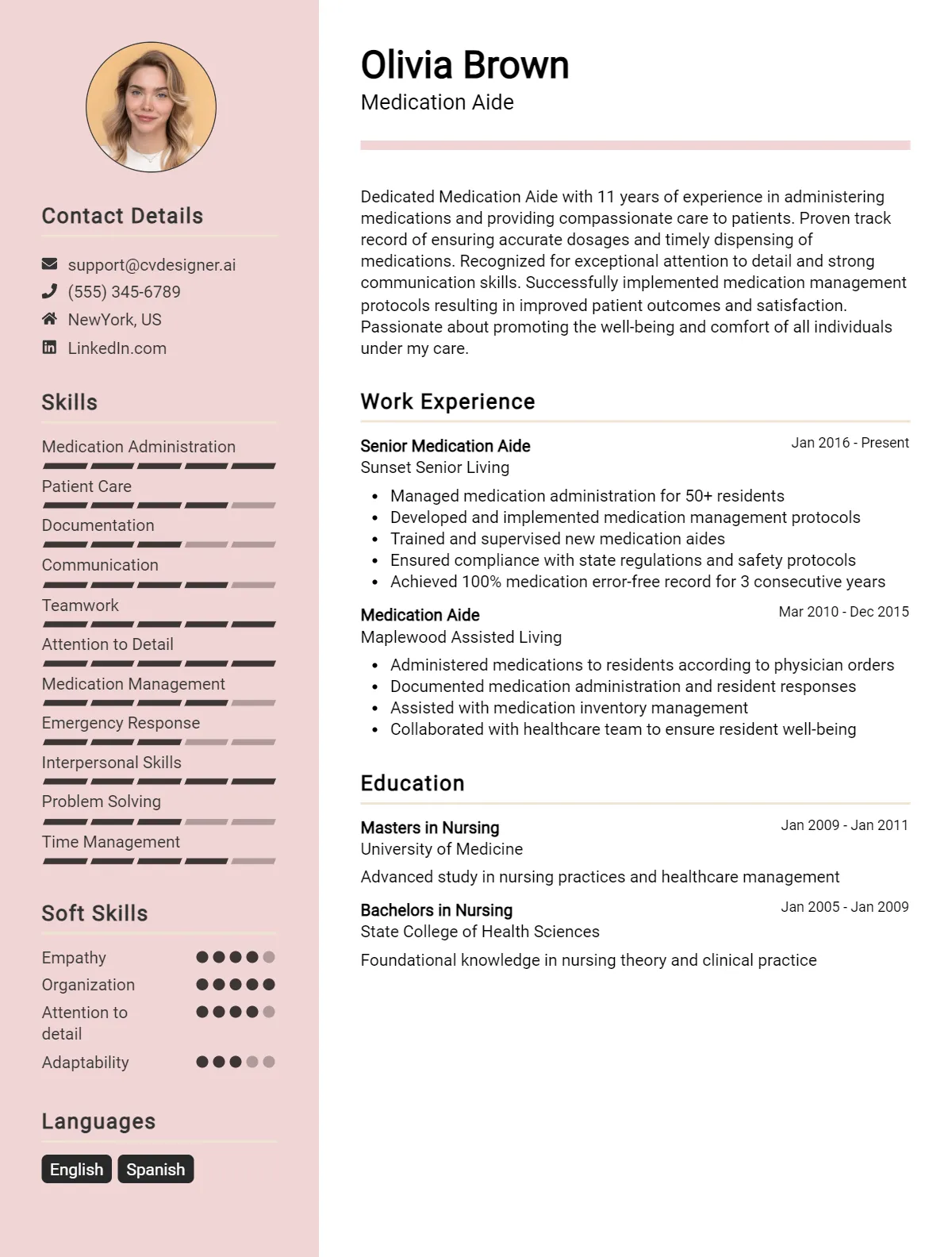 Medication Aide CV Example