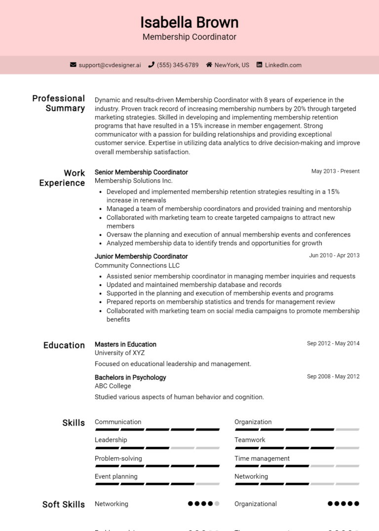 Membership Coordinator Resume Example for 2025: Top CV Skills