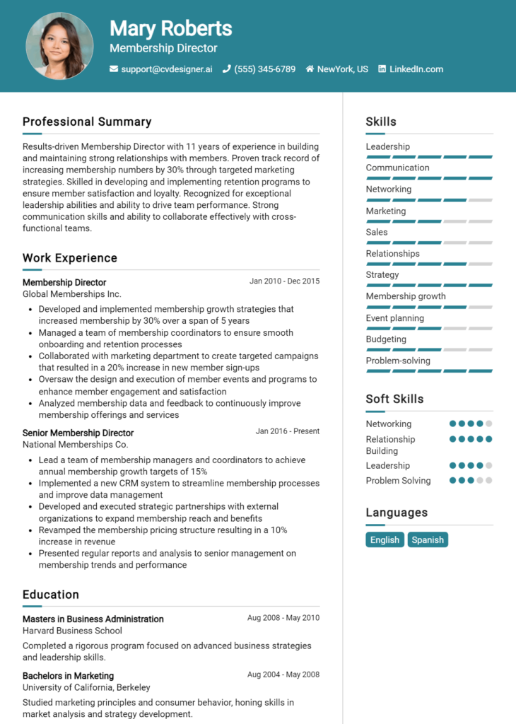 Membership Director Resume Example