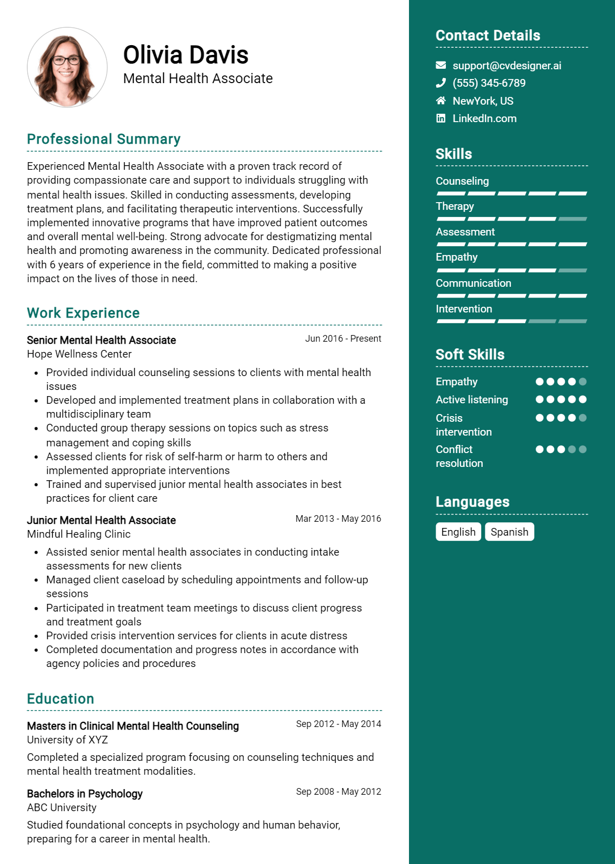 Mental Health Associate Resume Example