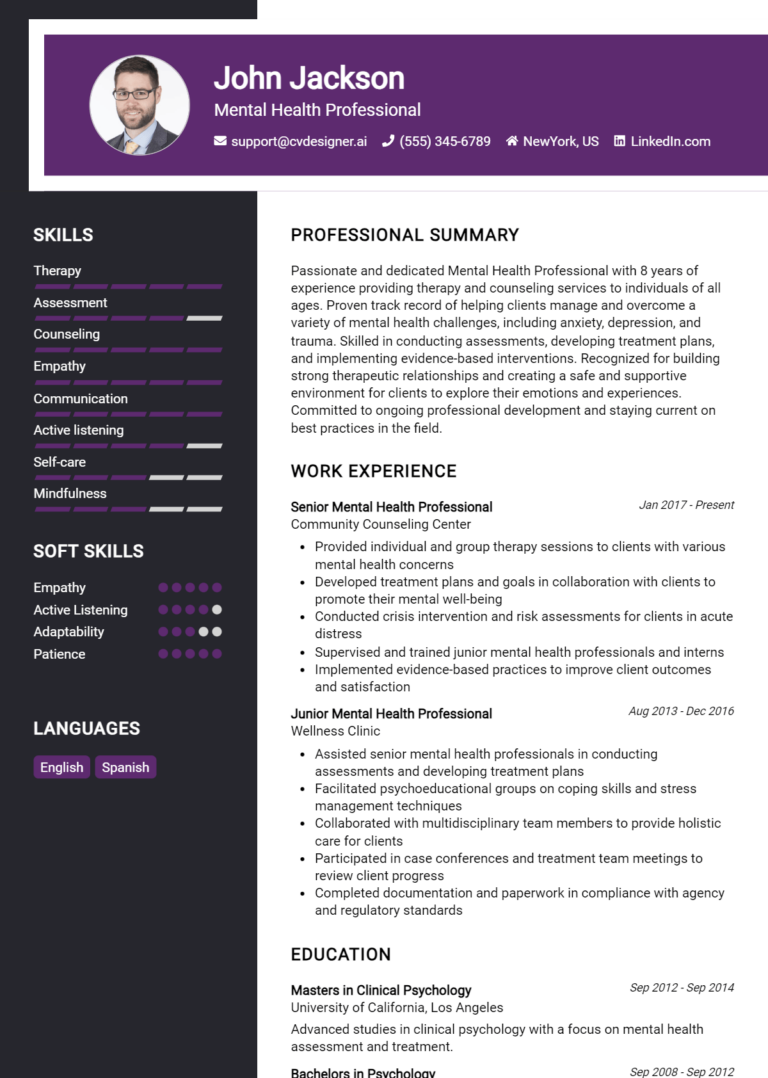 Mental Health Professional Resume Example for 2025: Tips & Templates