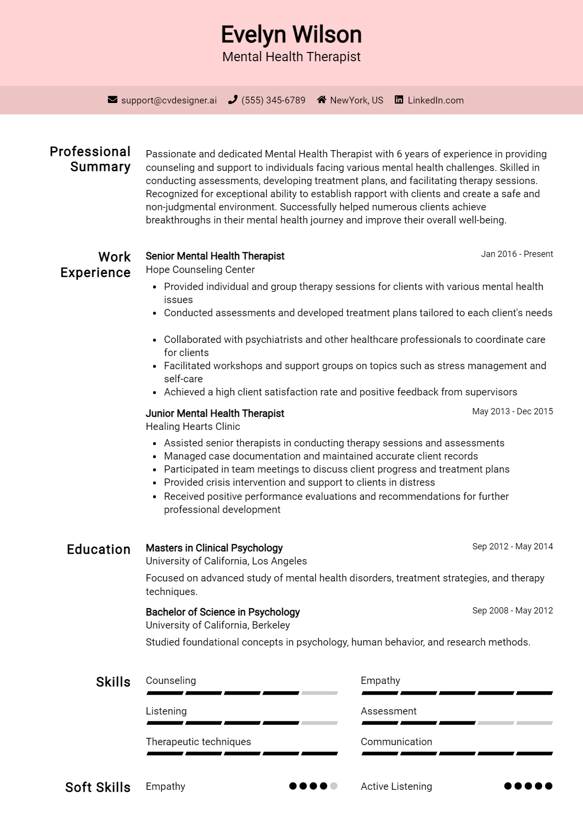 Mental Health Therapist Resume Example