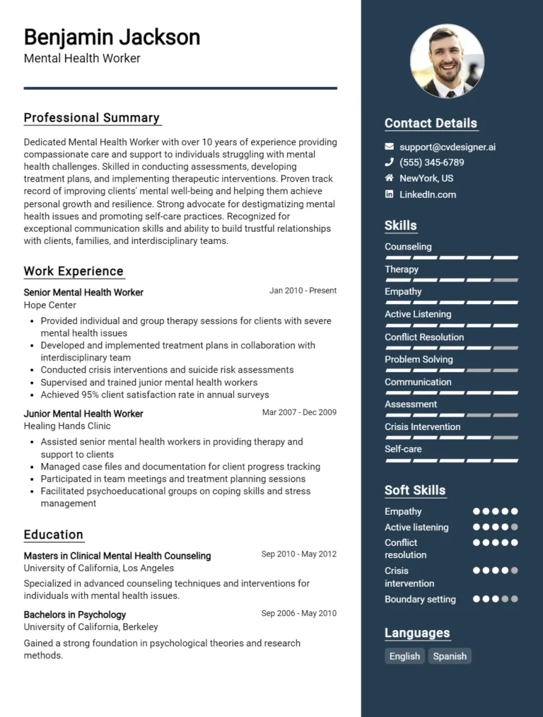 Mental Health Worker CV Example For 2025: Samples & Best Practices