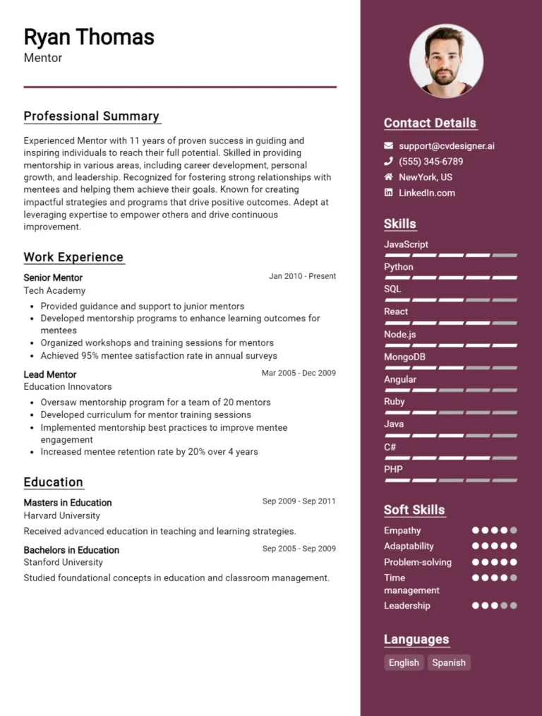 Mentor CV Example For 2025: Strategies & Templates