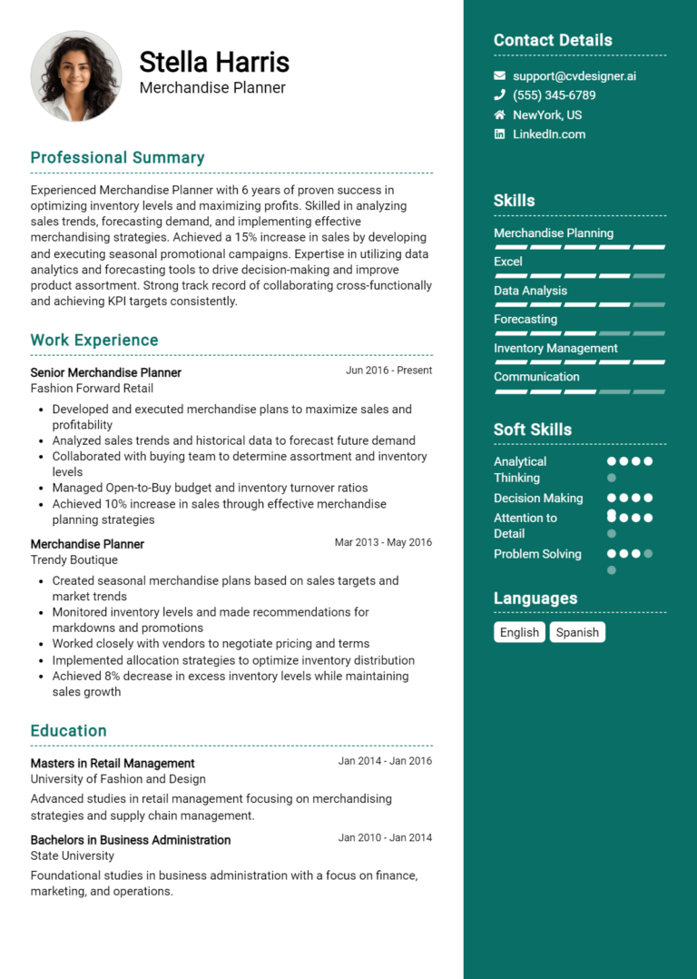 Merchandise Planner Resume Example for 2025: Tips to Stand Out