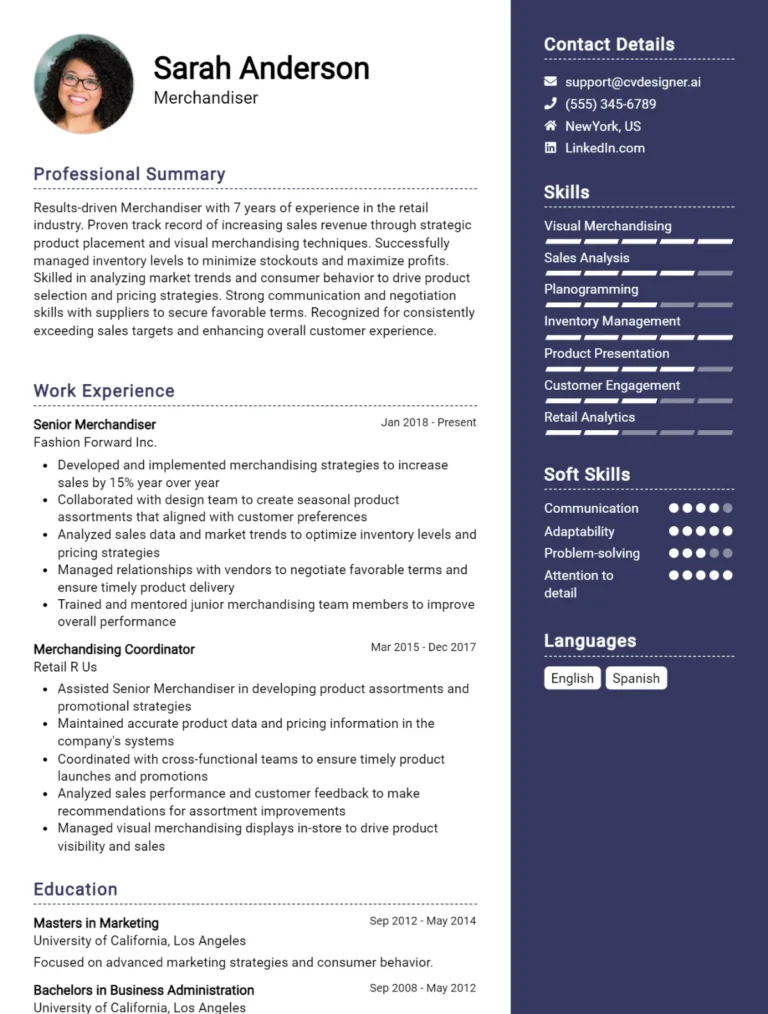 Merchandiser CV Example For 2025: Free Professional Templates