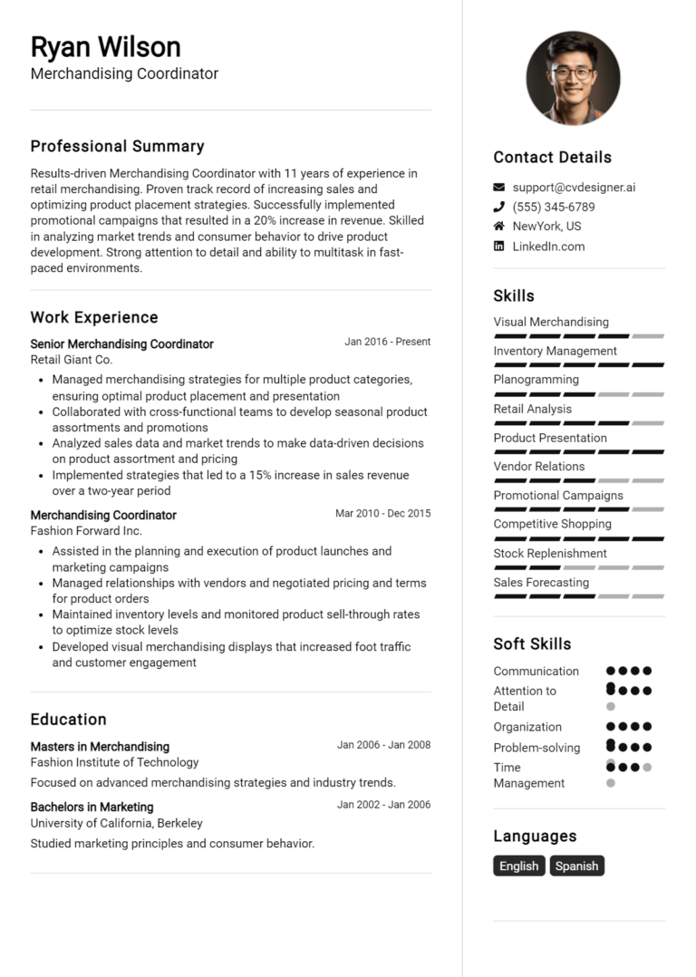 Merchandising Coordinator Resume Example for 2025: Ultimate Guide