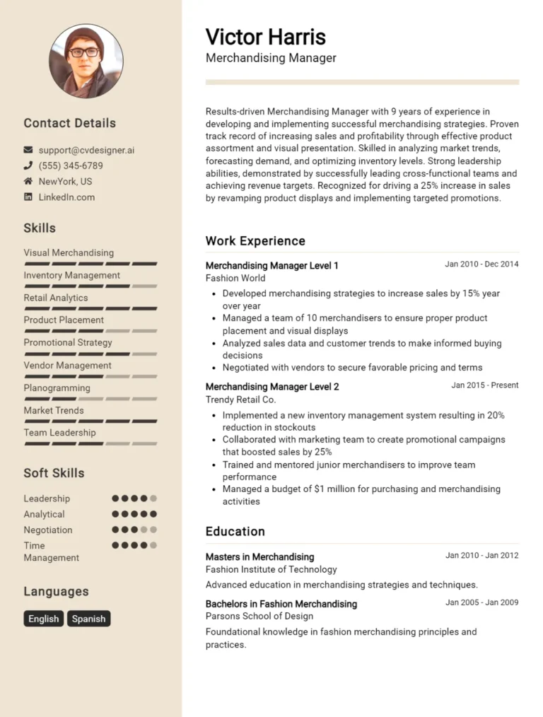 Merchandising Manager CV Example For 2025: Best Formatting Tips
