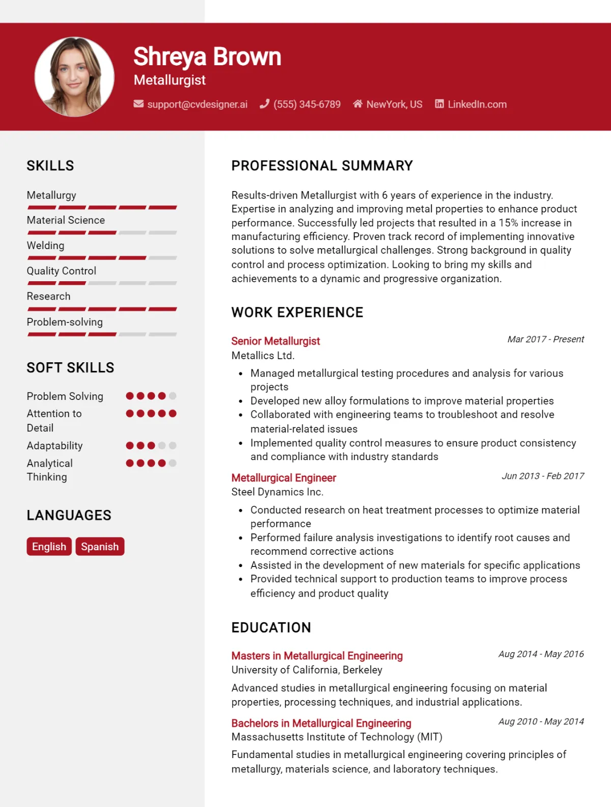 Metallurgist CV Example