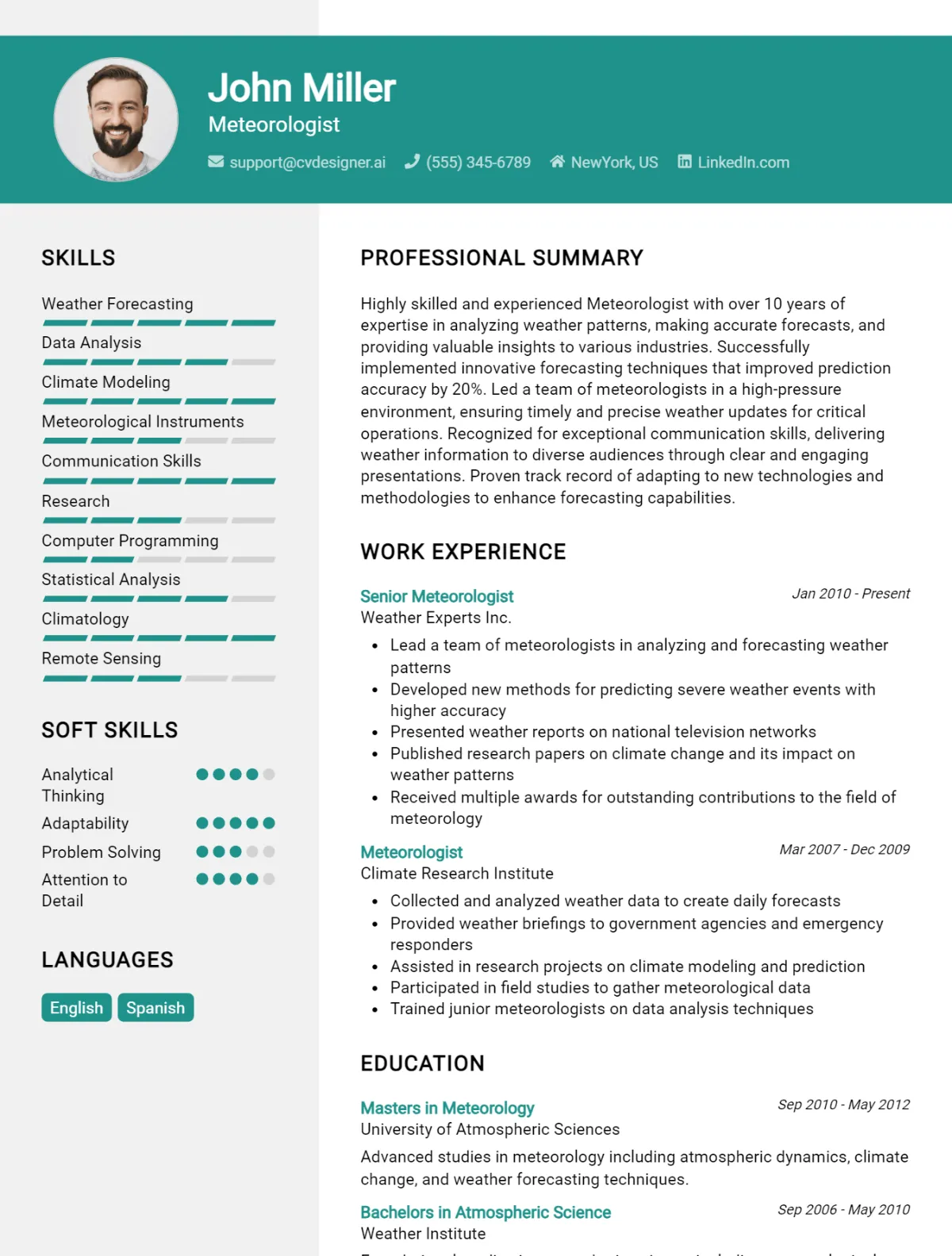 Meteorologist CV Example