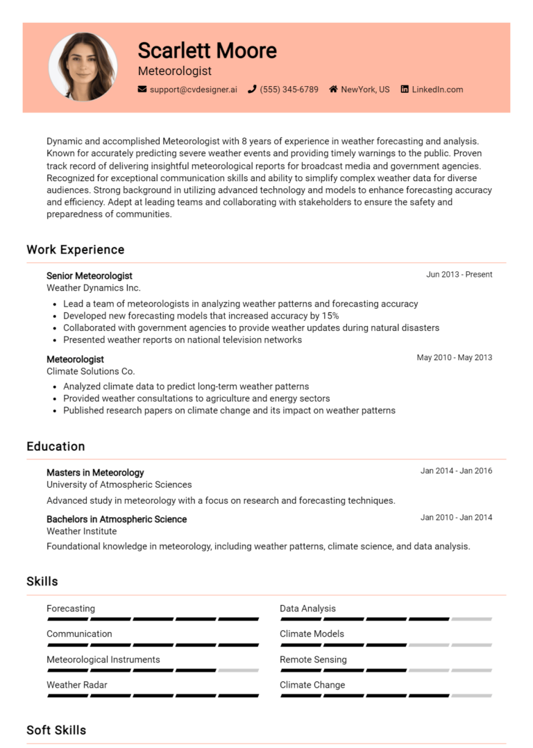 Meteorologist Resume Example for 2025: How to Craft a Winning CV