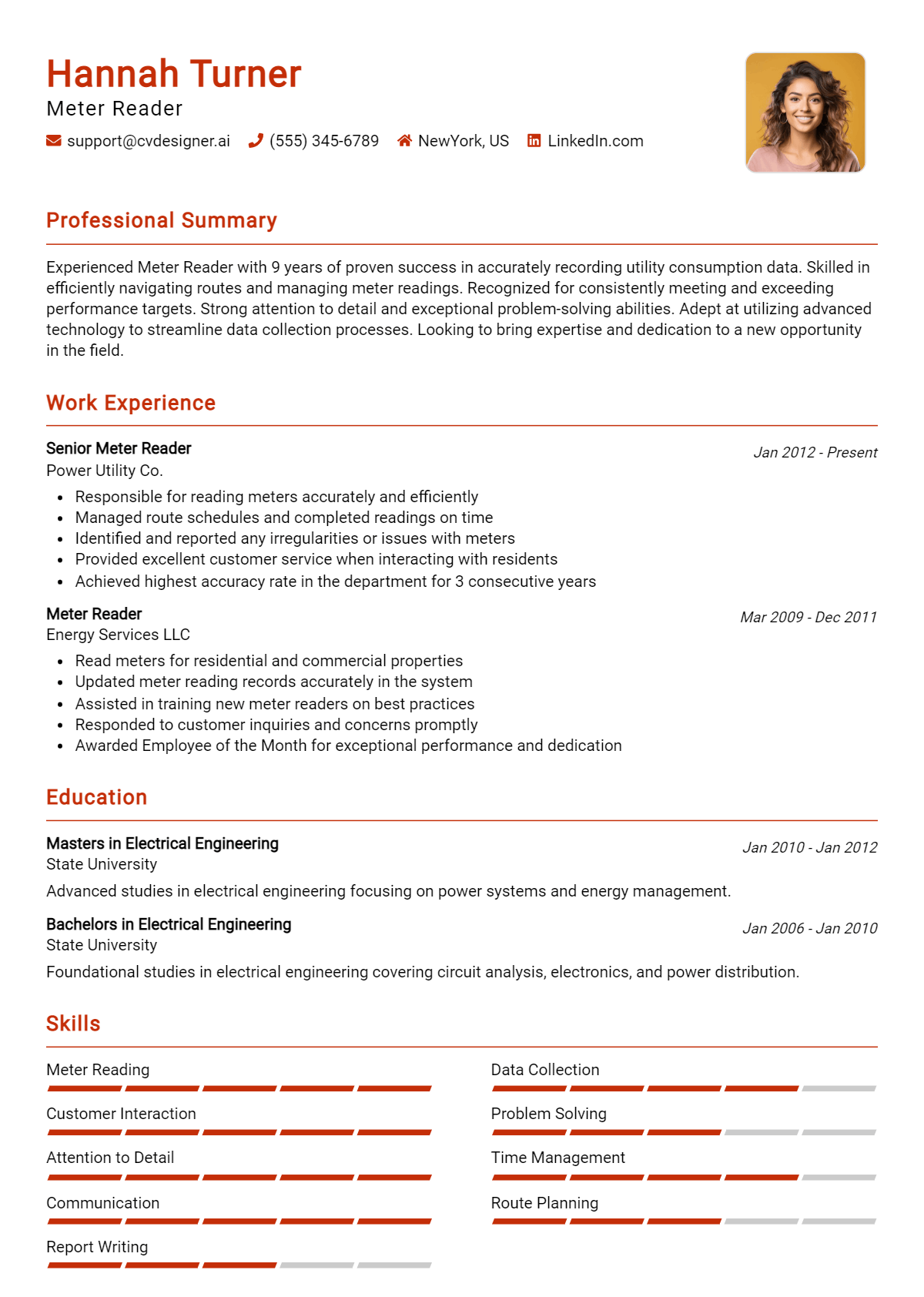 Meter Reader Resume Example