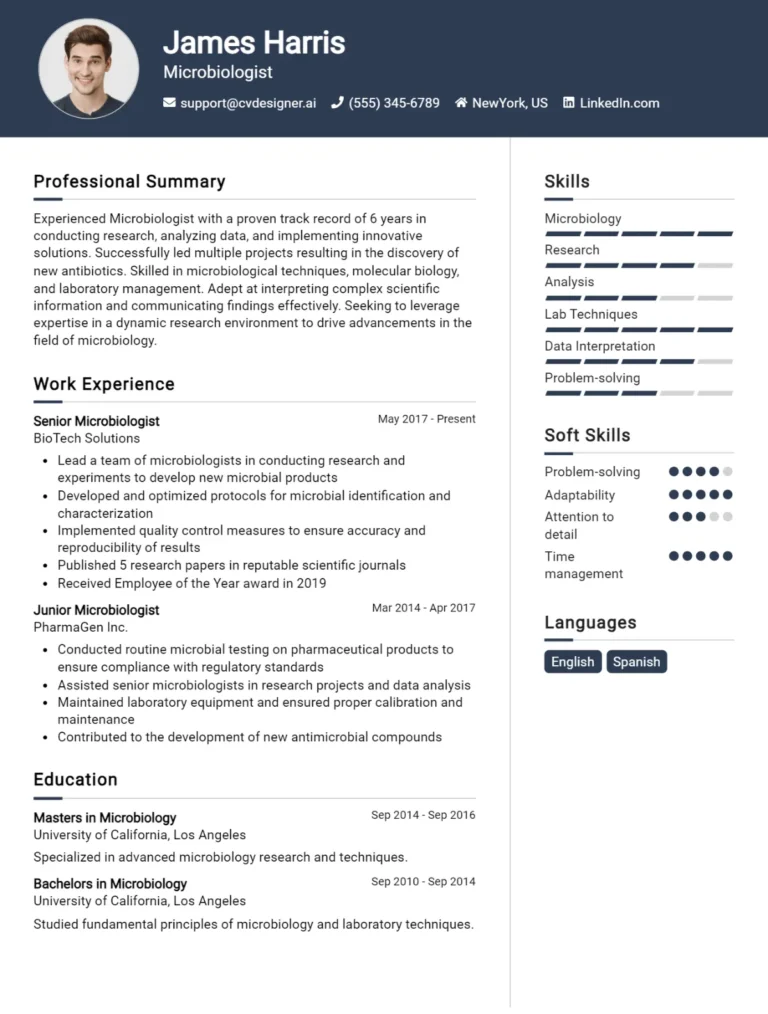 Microbiologist CV Example For 2025: Tips to Stand Out