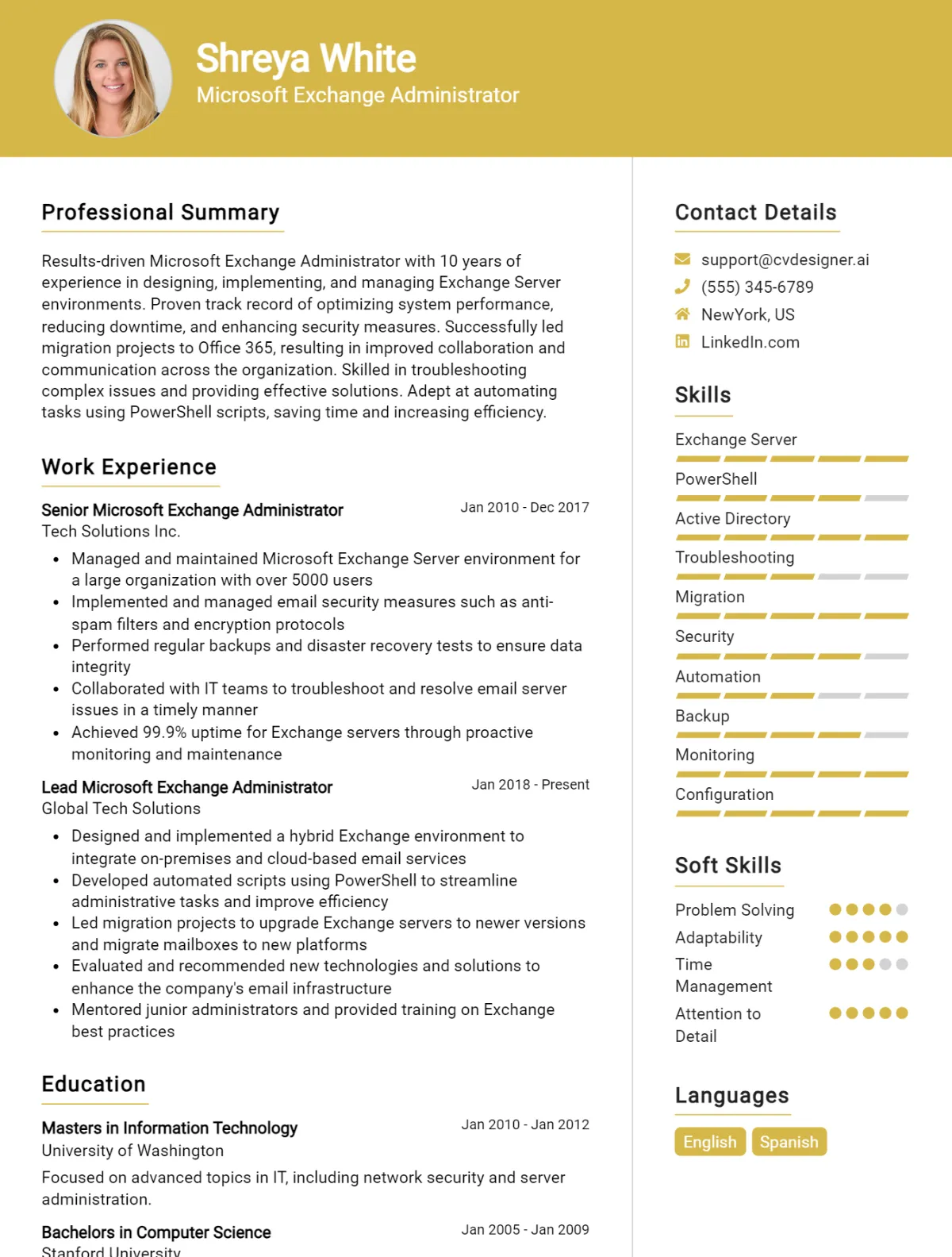 Microsoft Exchange Administrator CV Example