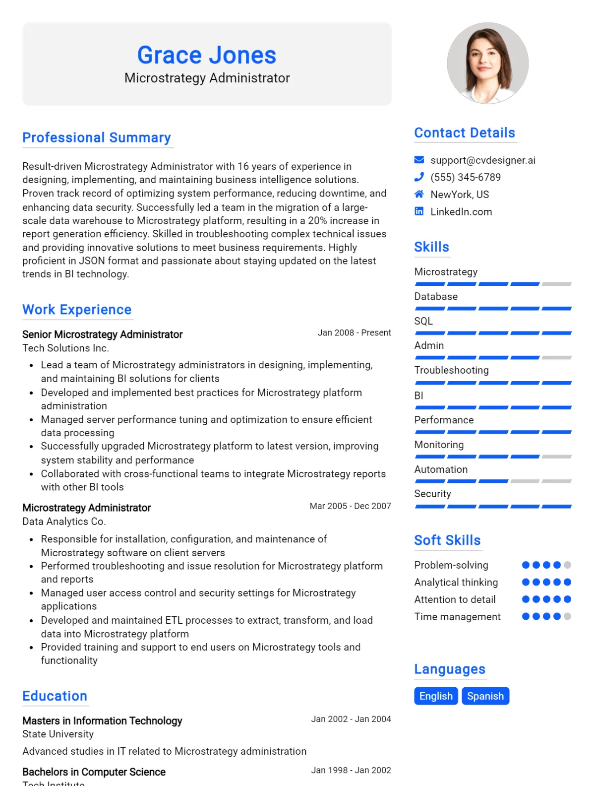 Microstrategy Administrator CV Example