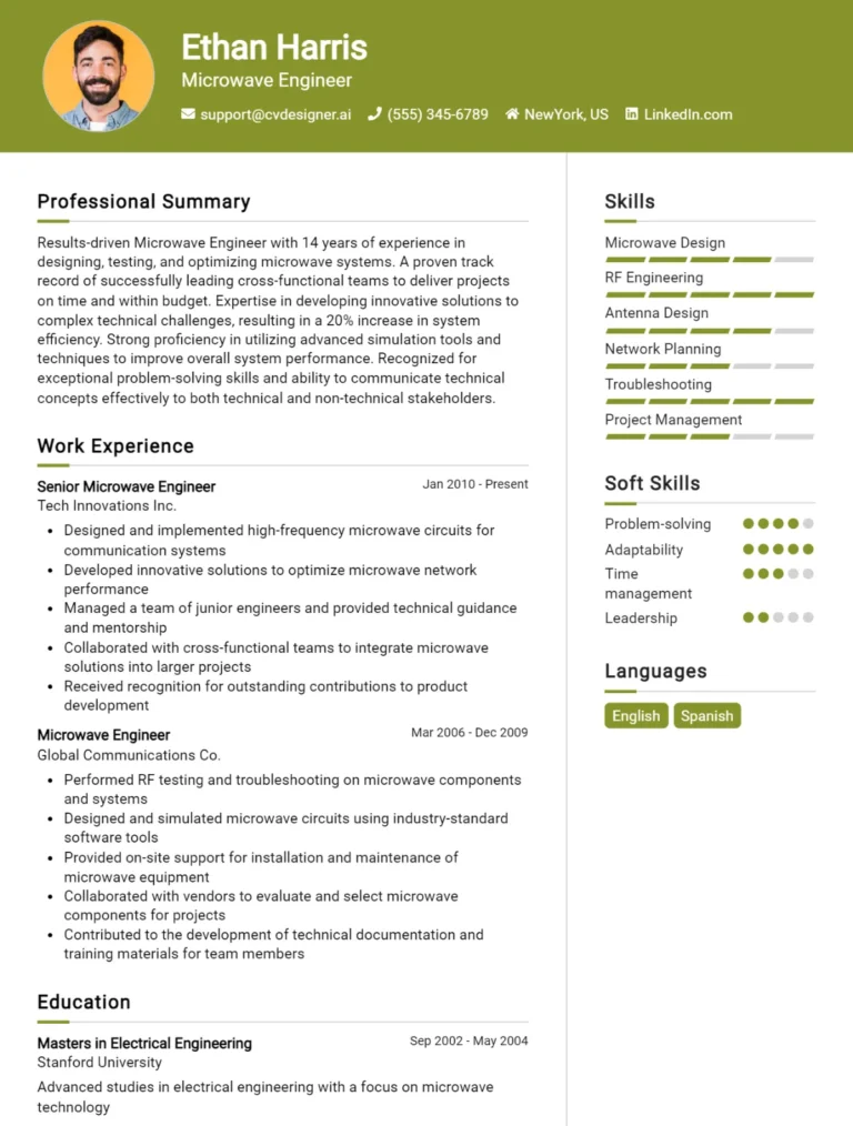 Microwave Engineer CV Example For 2025: Top Tips & Samples