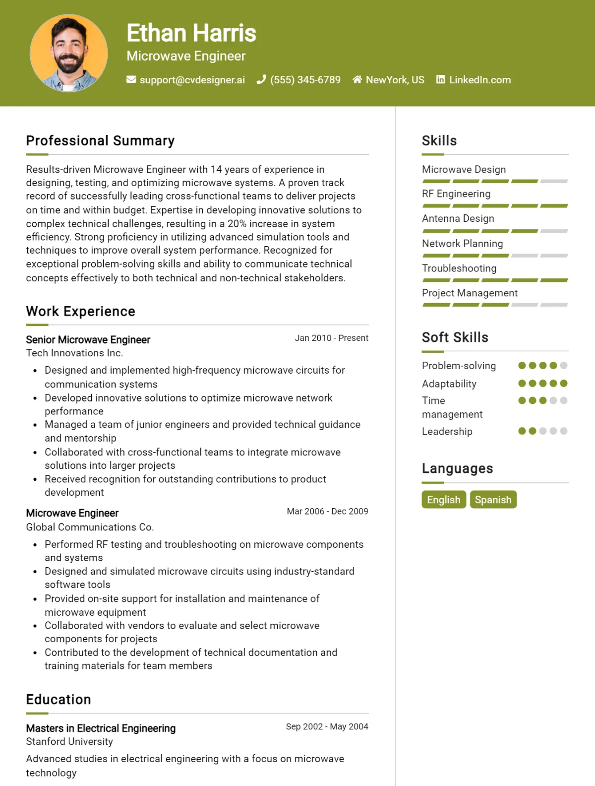 Microwave Engineer CV Example