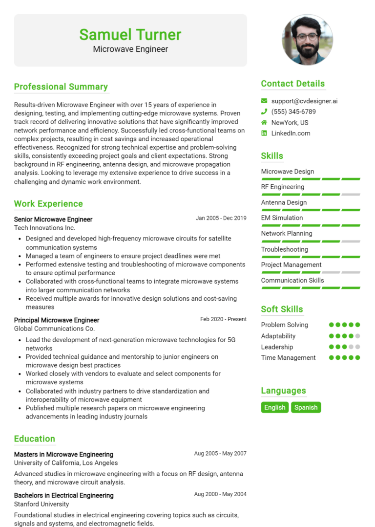 Microwave Engineer Resume Example for 2025: Professional CV Templates