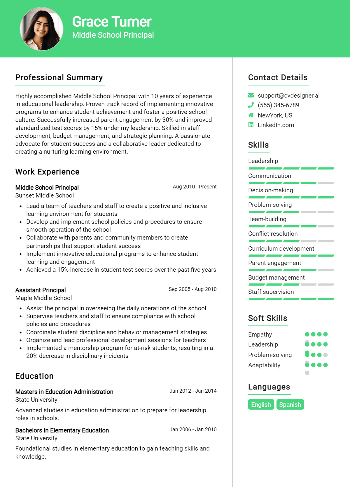 Middle School Principal Resume Example