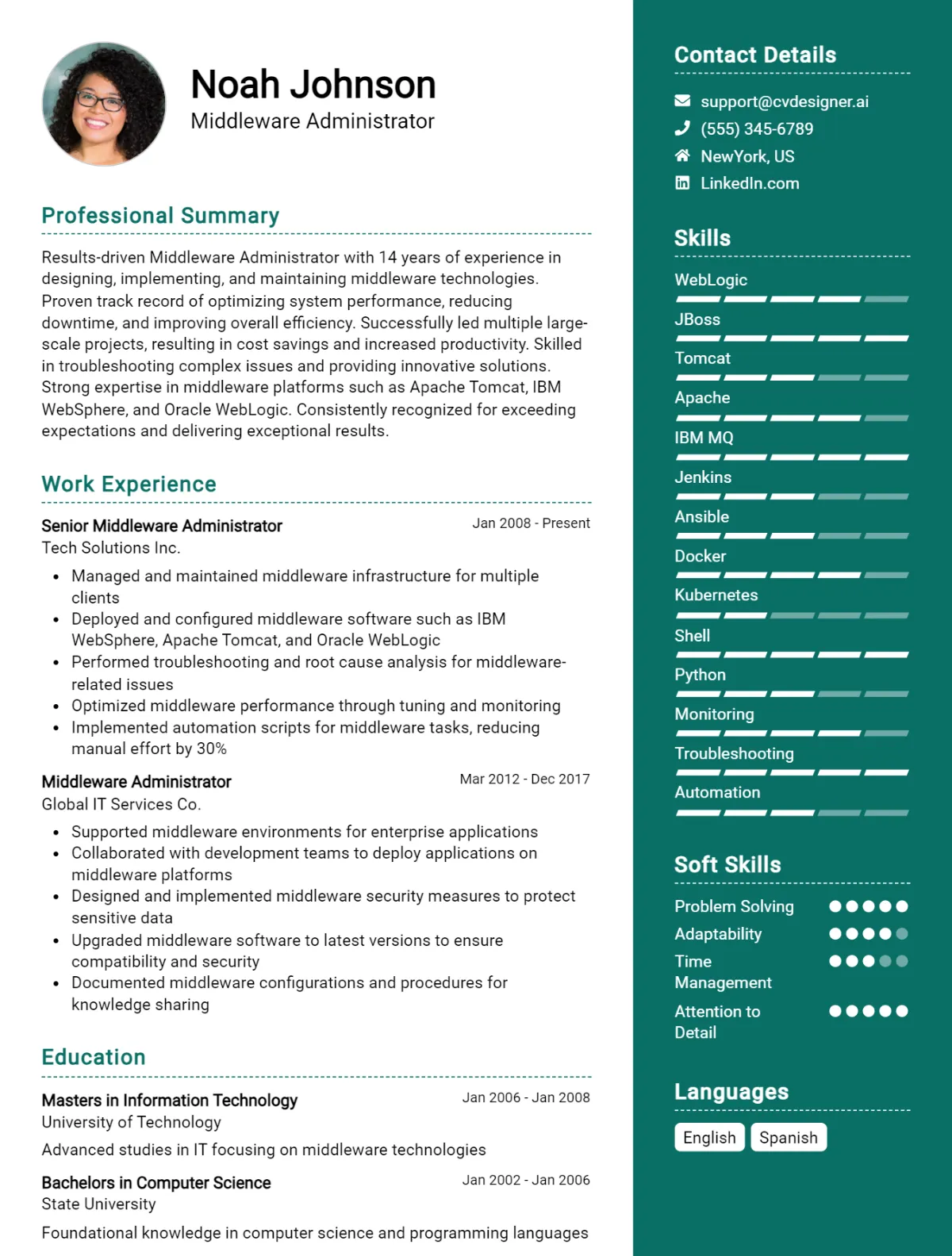 Middleware Administrator CV Example