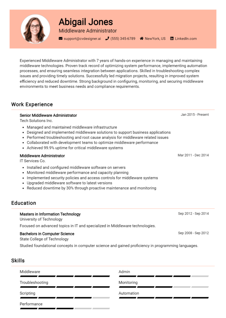 Middleware Administrator Resume Example for 2024: Resume Guide ...