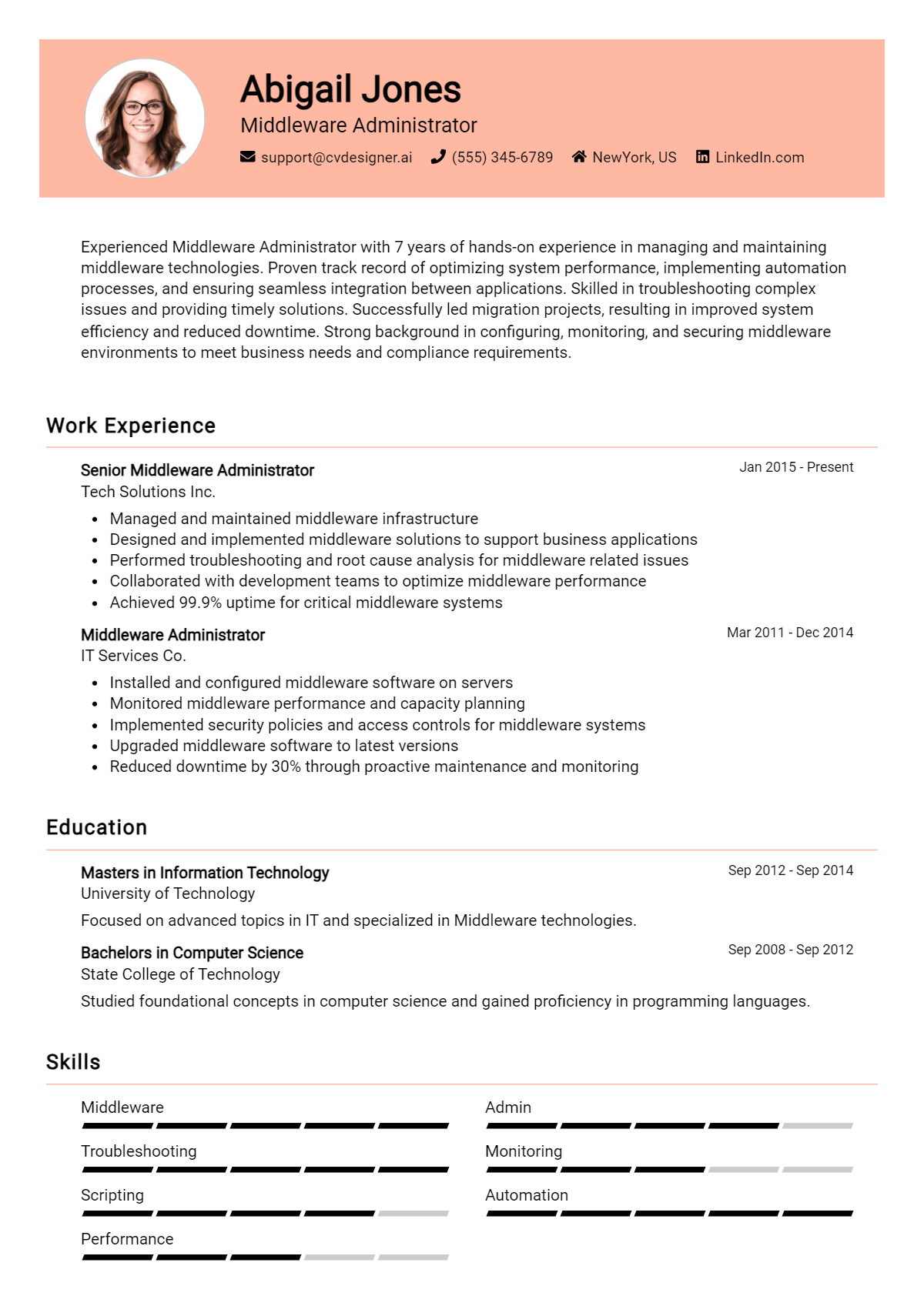 Middleware Administrator Resume Example