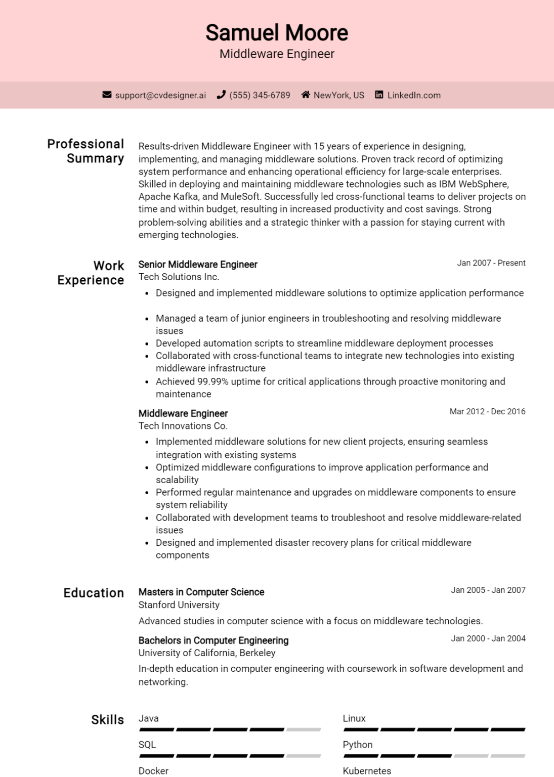 Middleware Engineer Resume Example for 2024: Tips & Templates ...