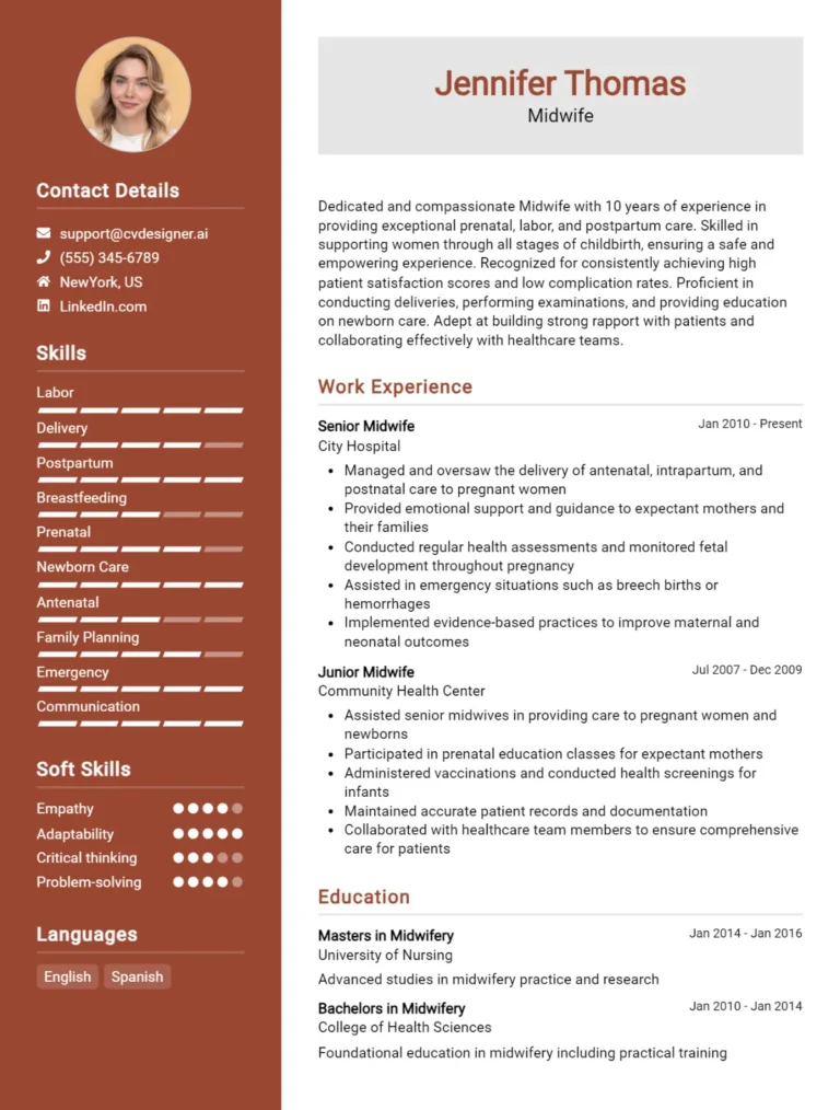 Midwife CV Example For 2025: Free Downloadable Templates