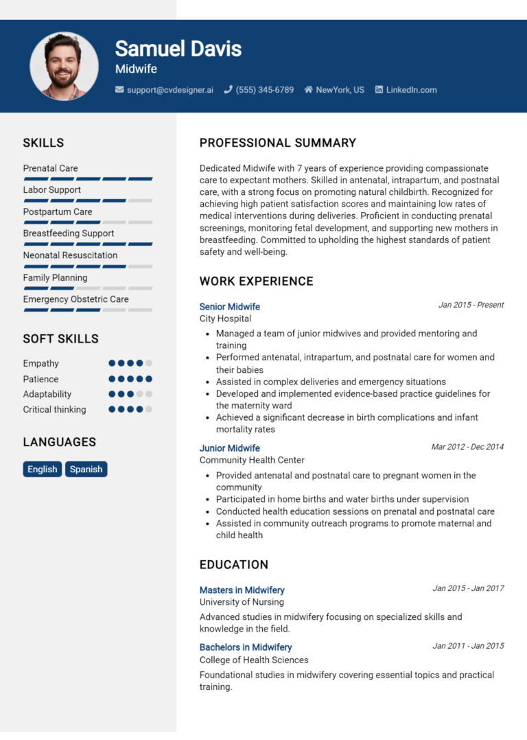 Midwife Resume Example for 2025: Free Professional Templates
