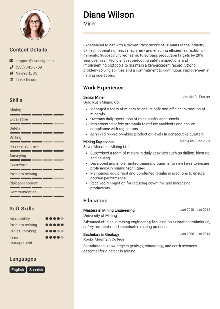 Miner Resume Example for 2025: Tips & Templates