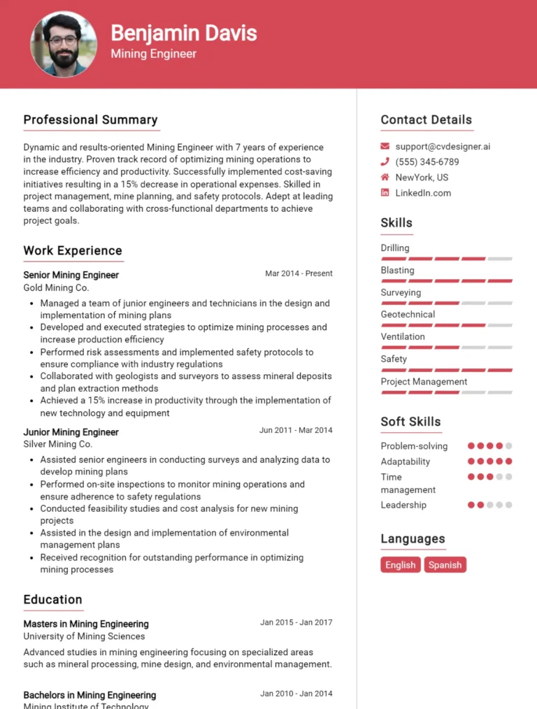 Mining Engineer CV Example For 2025: Samples & Best Practices