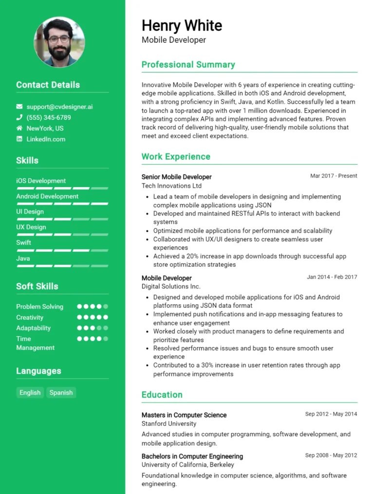 Mobile Developer CV Example For 2025: Strategies & Templates