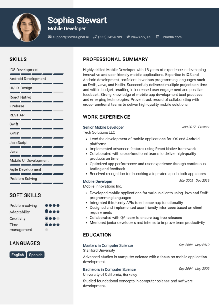 Mobile Developer Resume Example for 2025: Expert Tips